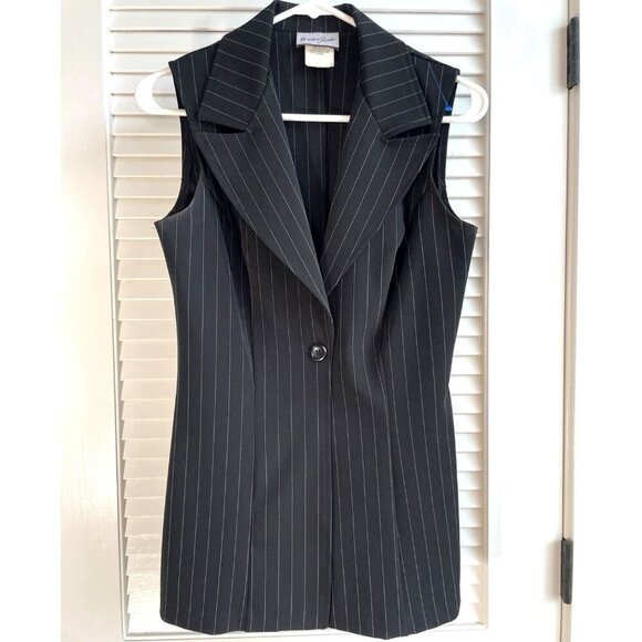 Vintage Breakin' Loose Button Up Vest Women Black Notch Collar Pin Stripe Y2K - Picture 1 of 7